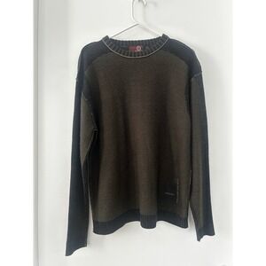 Burnside Olive‎ Green Black Knit Crew Neck Men's Sweater Size L